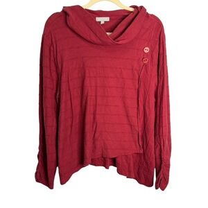 Habitat Blouse Women's XL Artsy Abstract Lagenlook Cowl Neck Red